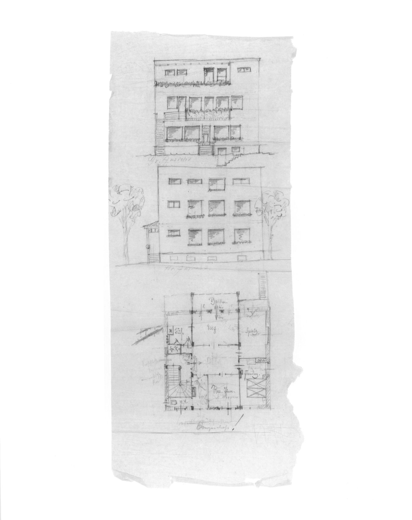 Dr Rabe House, Zwenkau - plan & 2 elevations