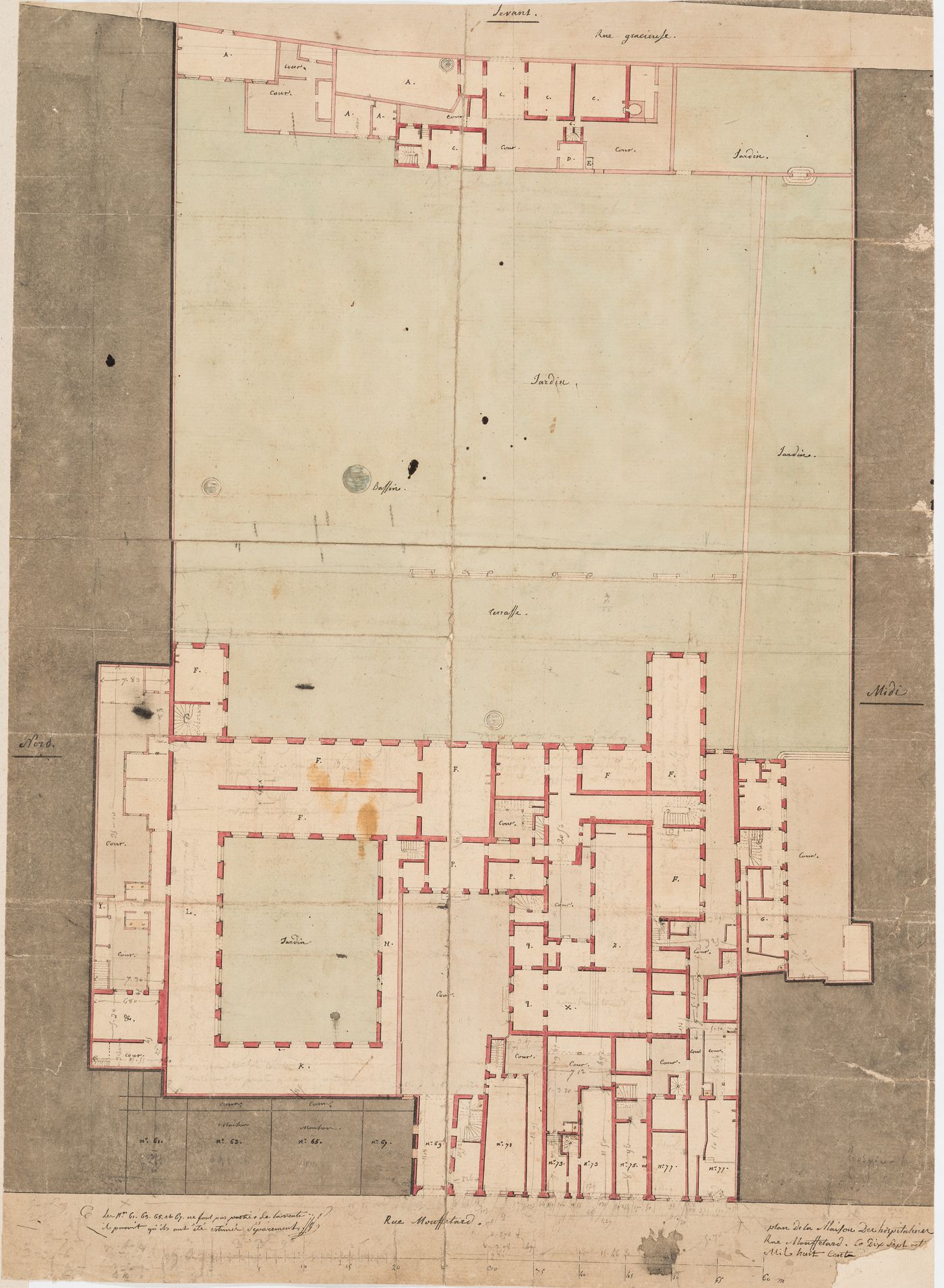 Project for the caserne de la Gendarmerie royale, rue Mouffetard: Ground floor plan of the Couvent des Augustines de Notre-Dame-de-la-Miséricorde