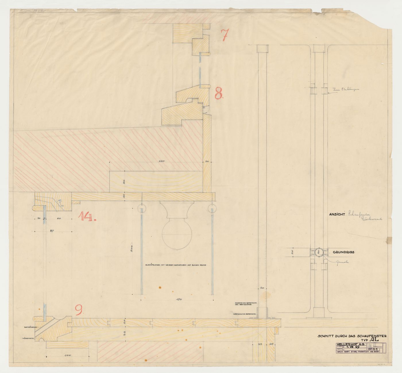 Sections for a storefront for Hellerhof Housing Estate, Frankfurt am Main, Germany