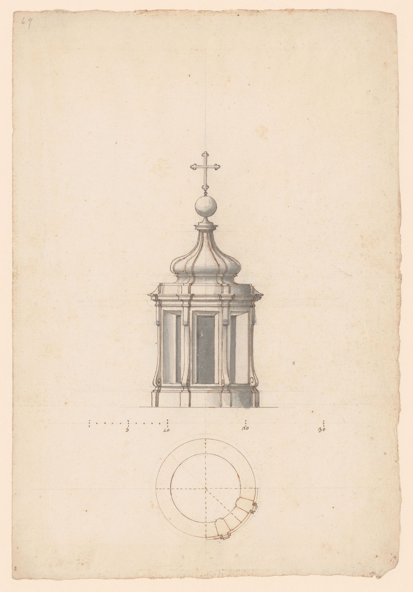 Elevation and plan for a lantern