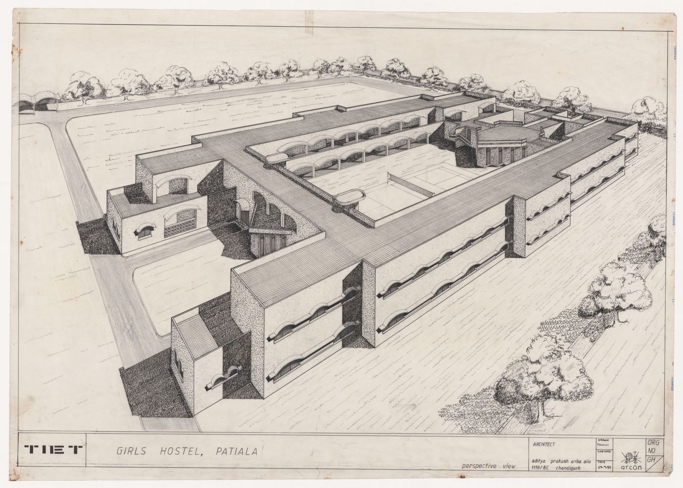 Exterior perspective for girls hostel at Thapar Institute of Engineering and Technology, Patiala, India