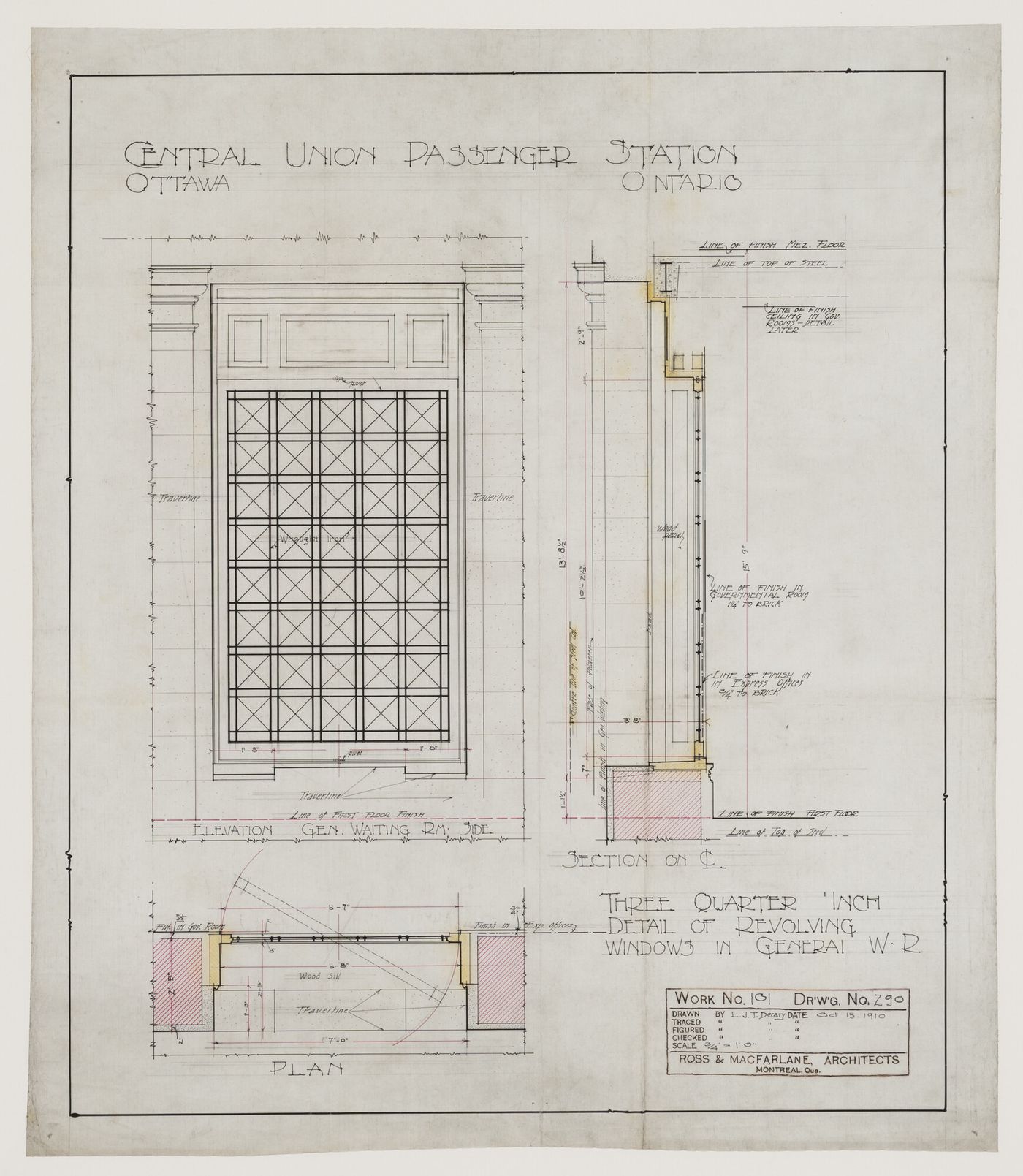 Details of windows for Central Union Passenger Station, Ottawa, Ontario