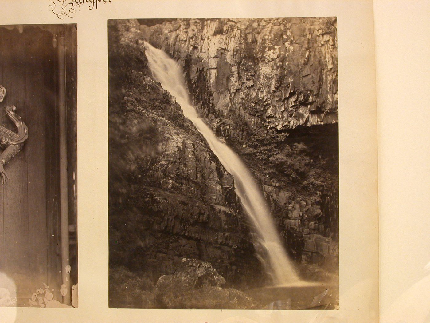 View of a waterfall in the Wuxie Scenic Site, near Ningpo (now Ningbo Shi), Cheh-kiang Province (now Zhejiang Sheng), China