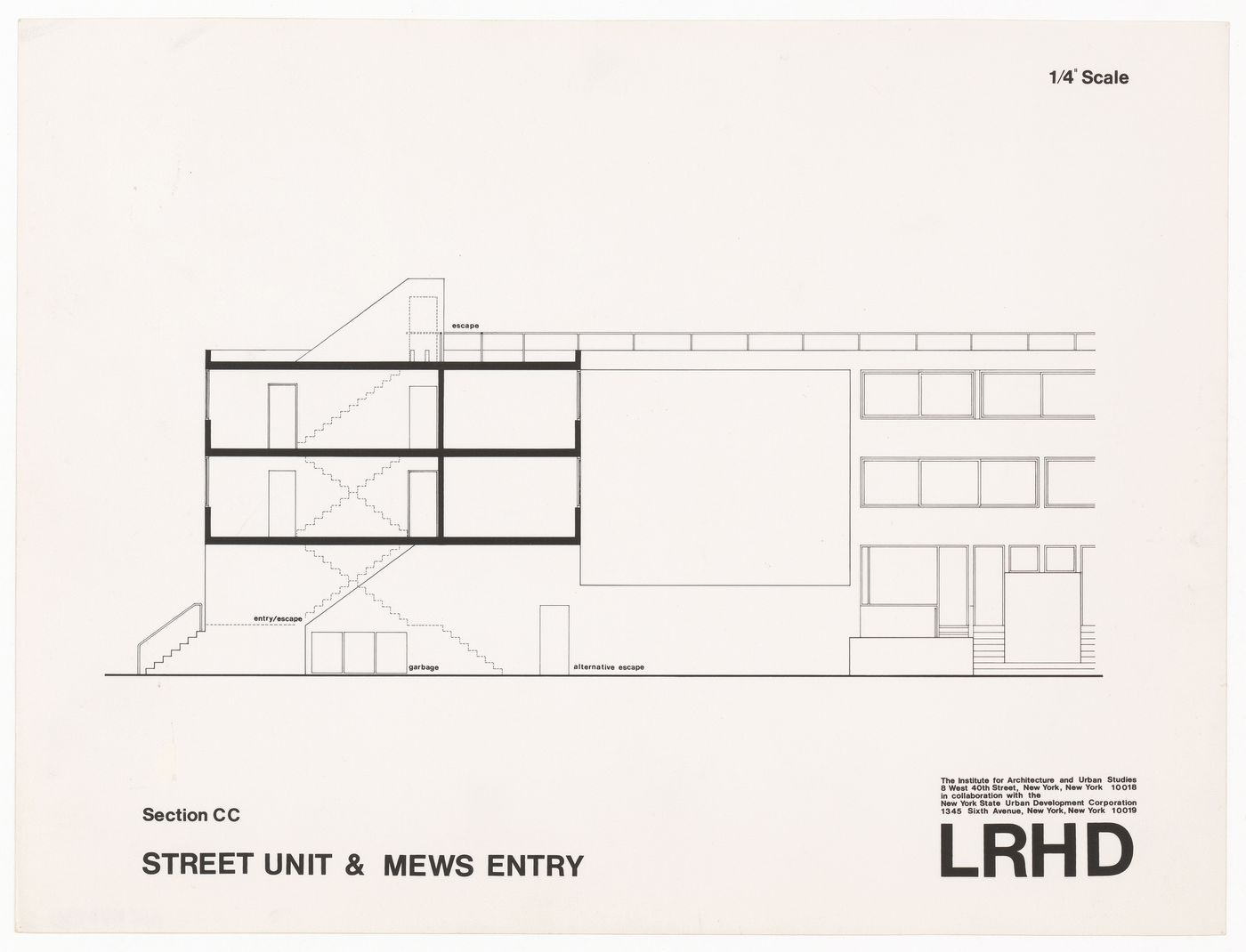 Section for street unit and mews entry for the Low-Rise High-Density MoMA exhibition