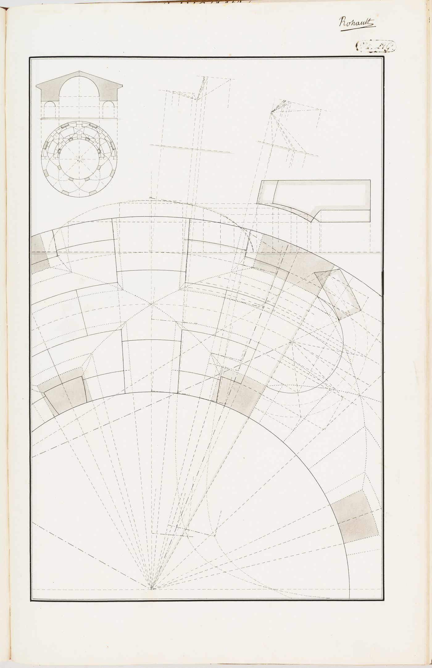 Geometry exercise for an arch with a small section and plan for a centrally-planned building with a vaulted aisle