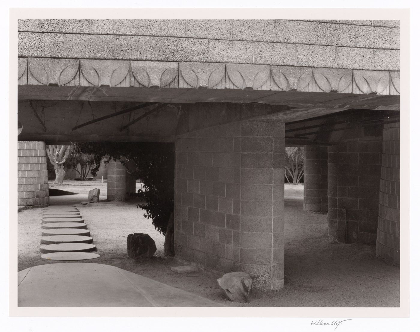 Looking into courtyard with rocks, from the series The David and Gladys Wright House
