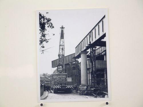 View of remvoing outer main girder by crane, Bushey Bridge, England