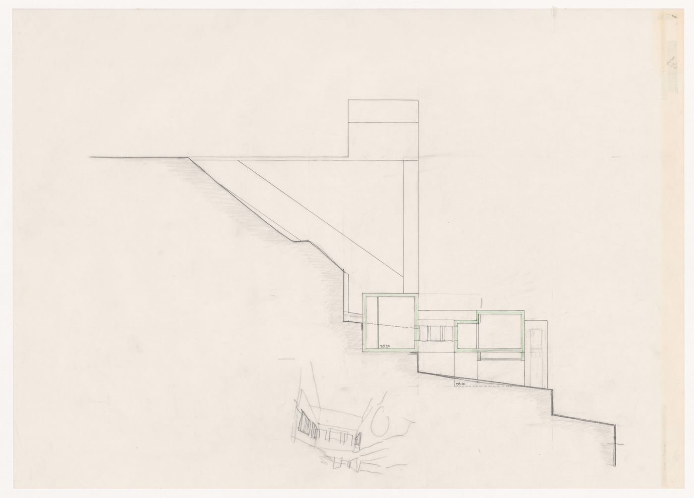 Section and sketch for Casa Mário Bahia [Mário Bahia house], Gondomar, Portugal