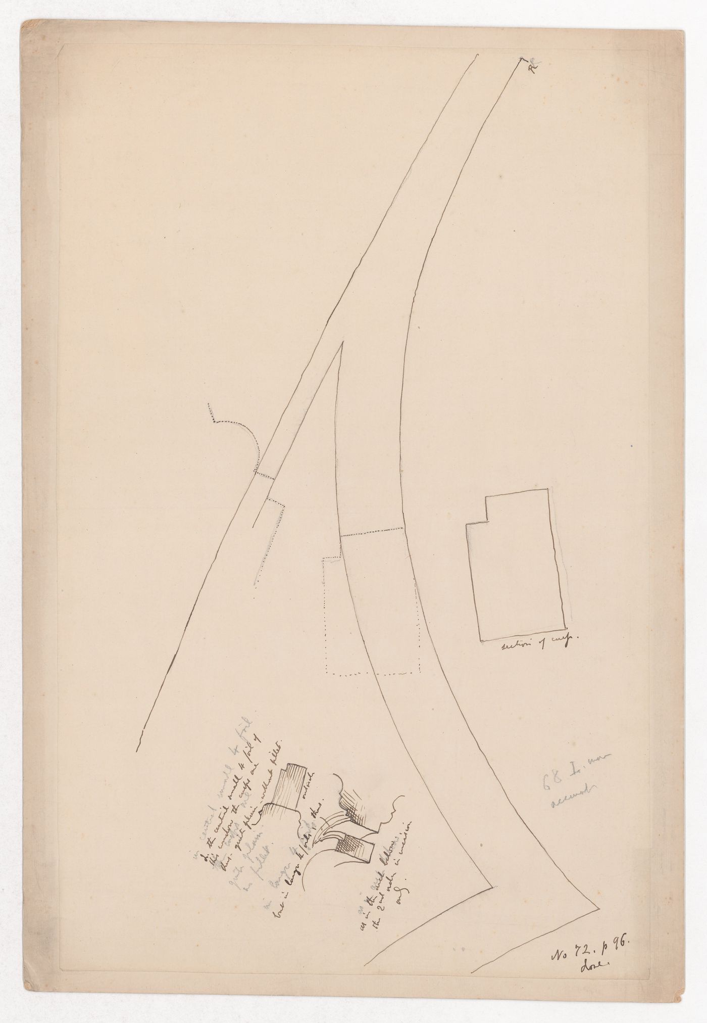 Worksheet No. 72, possibly for 'The Stones of Venice': Plan of tracery with section showing fillet