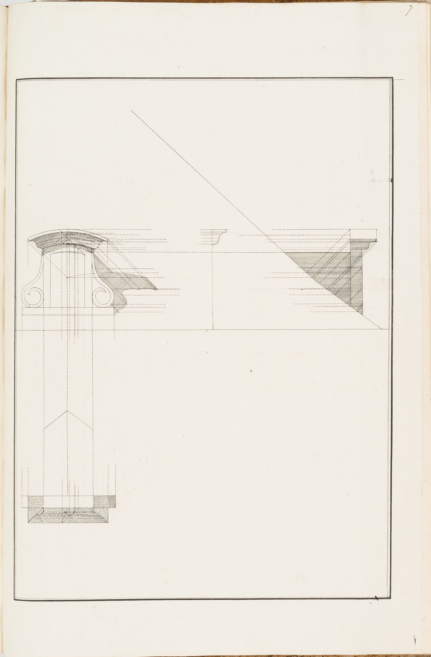 Plan, side, and front elevations for a dormer window, an exercise in orthographic projection