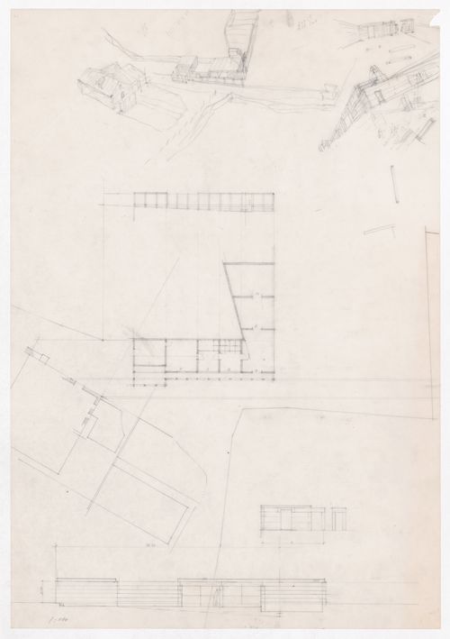 Plans, sections and sketch perspectives for Casa J. M. Teixeira, Quinta do Forno, Briteiros - Guimarães, Portugal