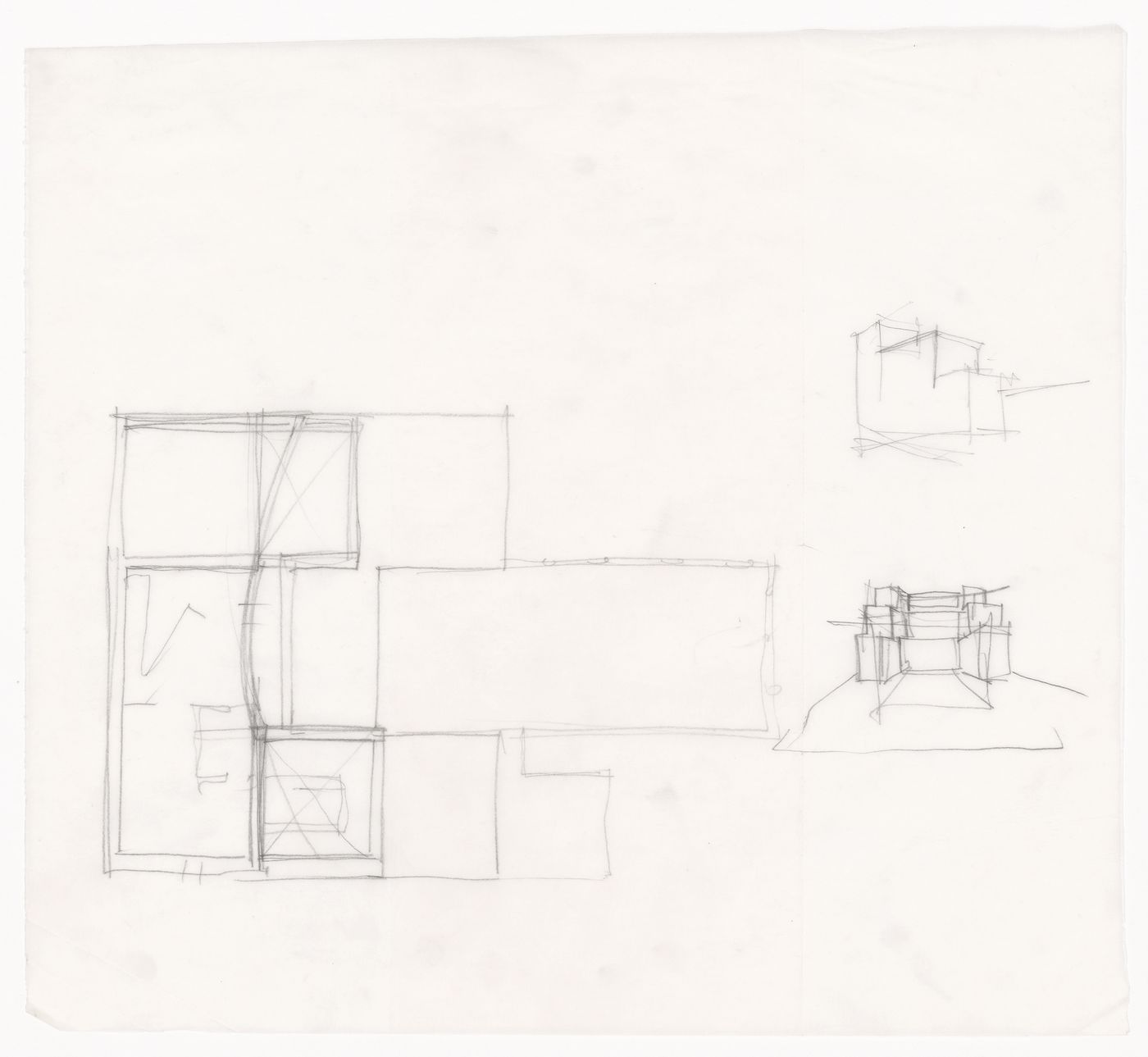 Sketches of floor plan and perspective for Casa Miggiano, Otranto, Italy
