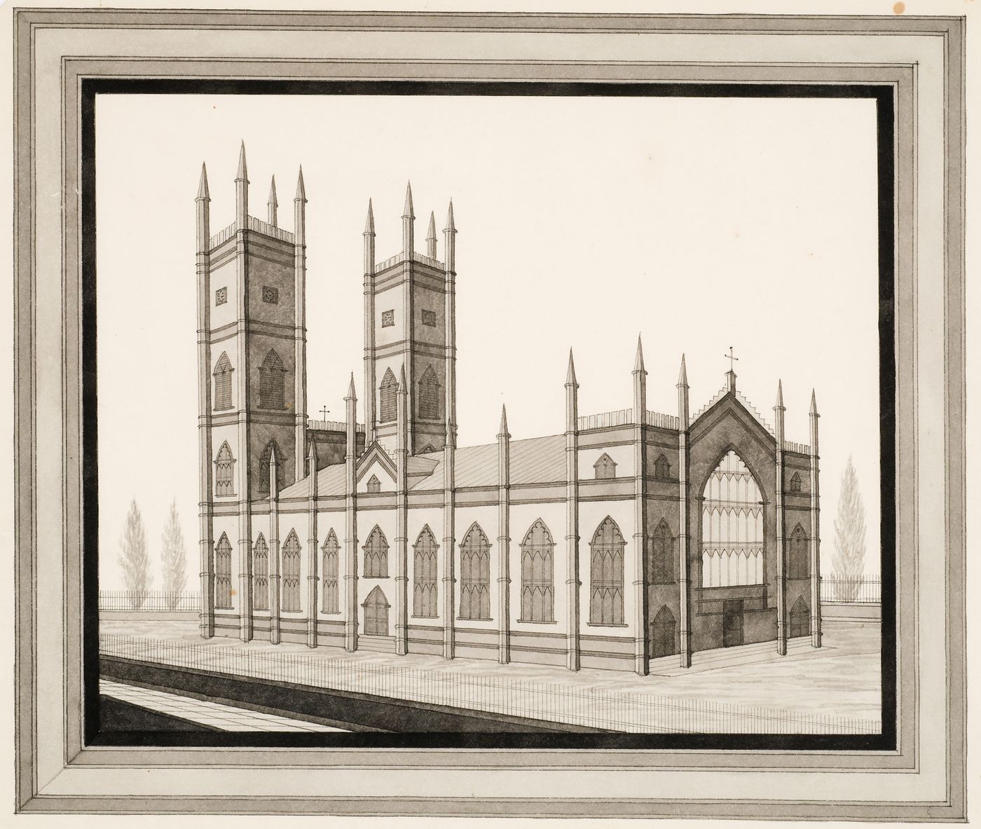 Perspective view of the church of Notre-Dame, Montréal, seen toward the south