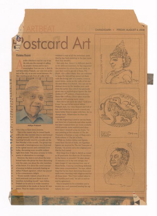 Press clipping on Aditya Prakash's postcard art