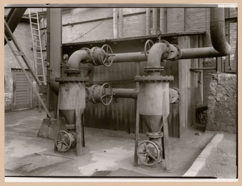 Partial view of the gas cleaning plant of Metallhüttenwerk industrial plant, Lübeck-Herrenwyk, Germany