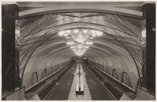 Interior view of Aeroport metro station platform, Moscow