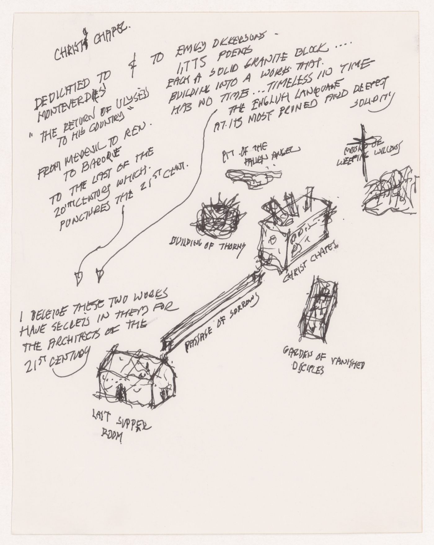 Notes and Perspective Sketches for Christ Chapel, from Pewter Wings Golden Horn Stone Veil