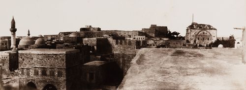 View of Acre from the northern ramparts showing the Mosque of Jazzar Pasha, Ottoman Empire (now in Israel)