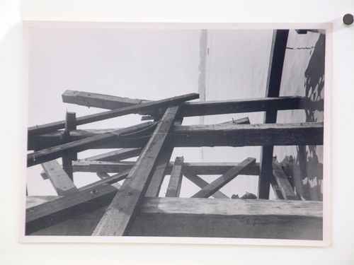 View of construction of wooden structure for dock