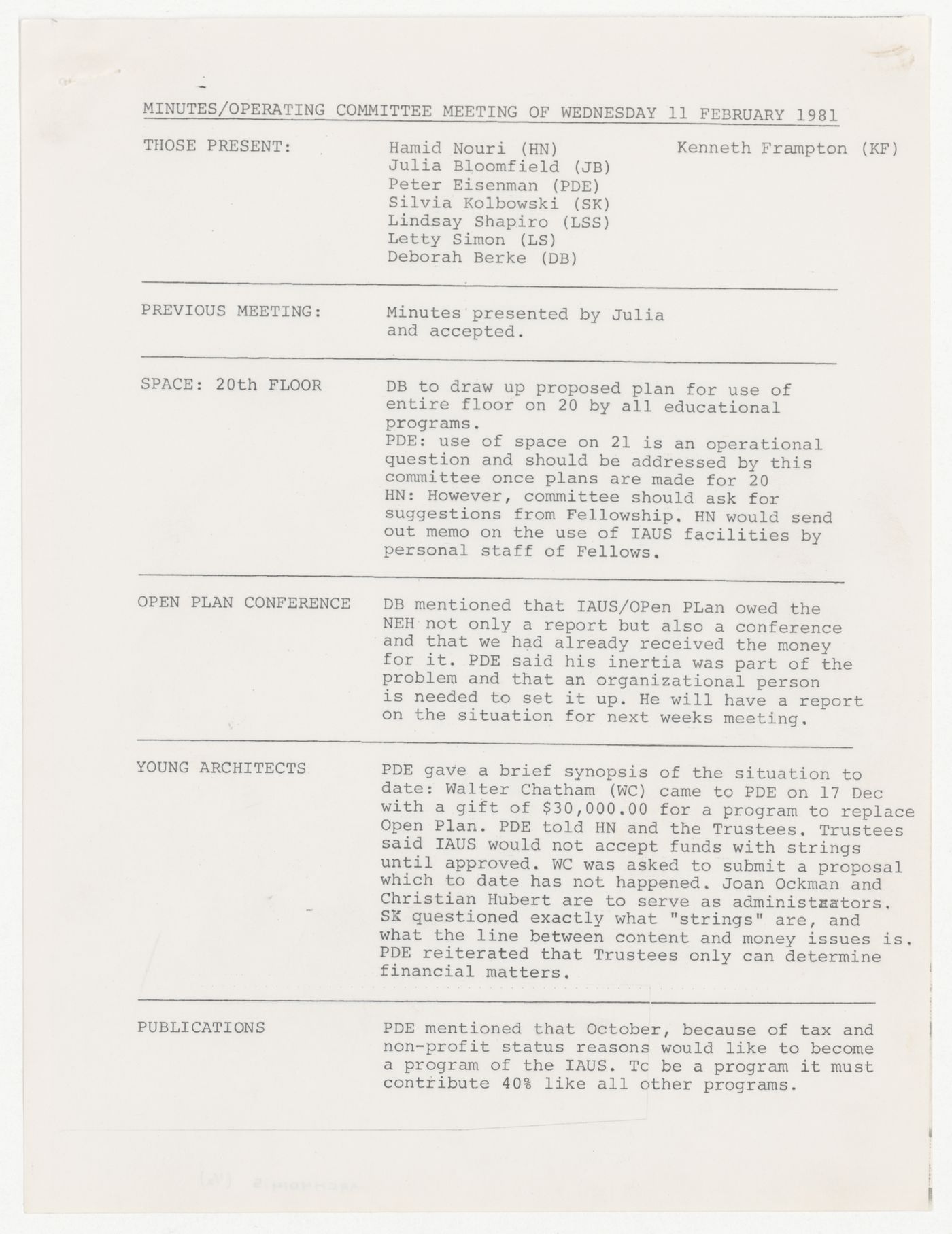 Minutes of meeting of the Operating Committee