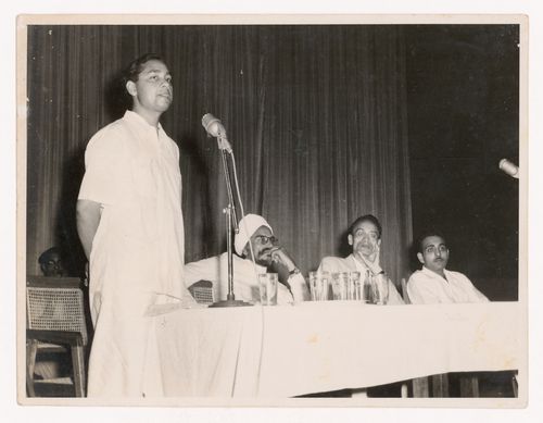 Aditya Prakash giving a talk, with Punjab Chief Minister Partap Singh Kairon next to him
