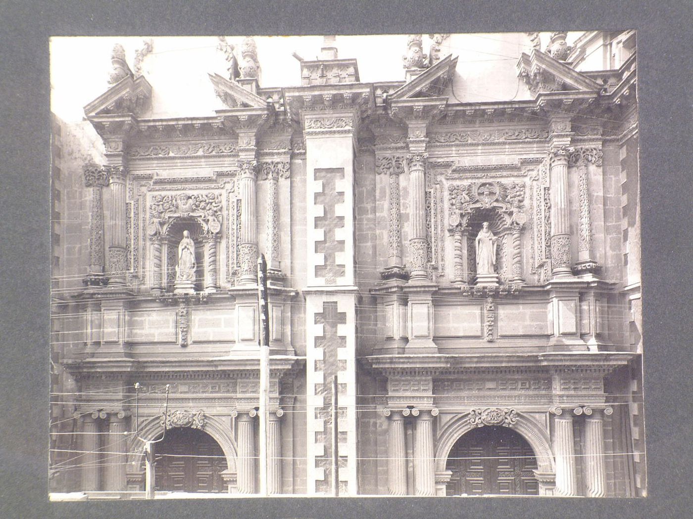 Partial view of the principal façade of the Church of San Bernardo, Mexico City, Mexico