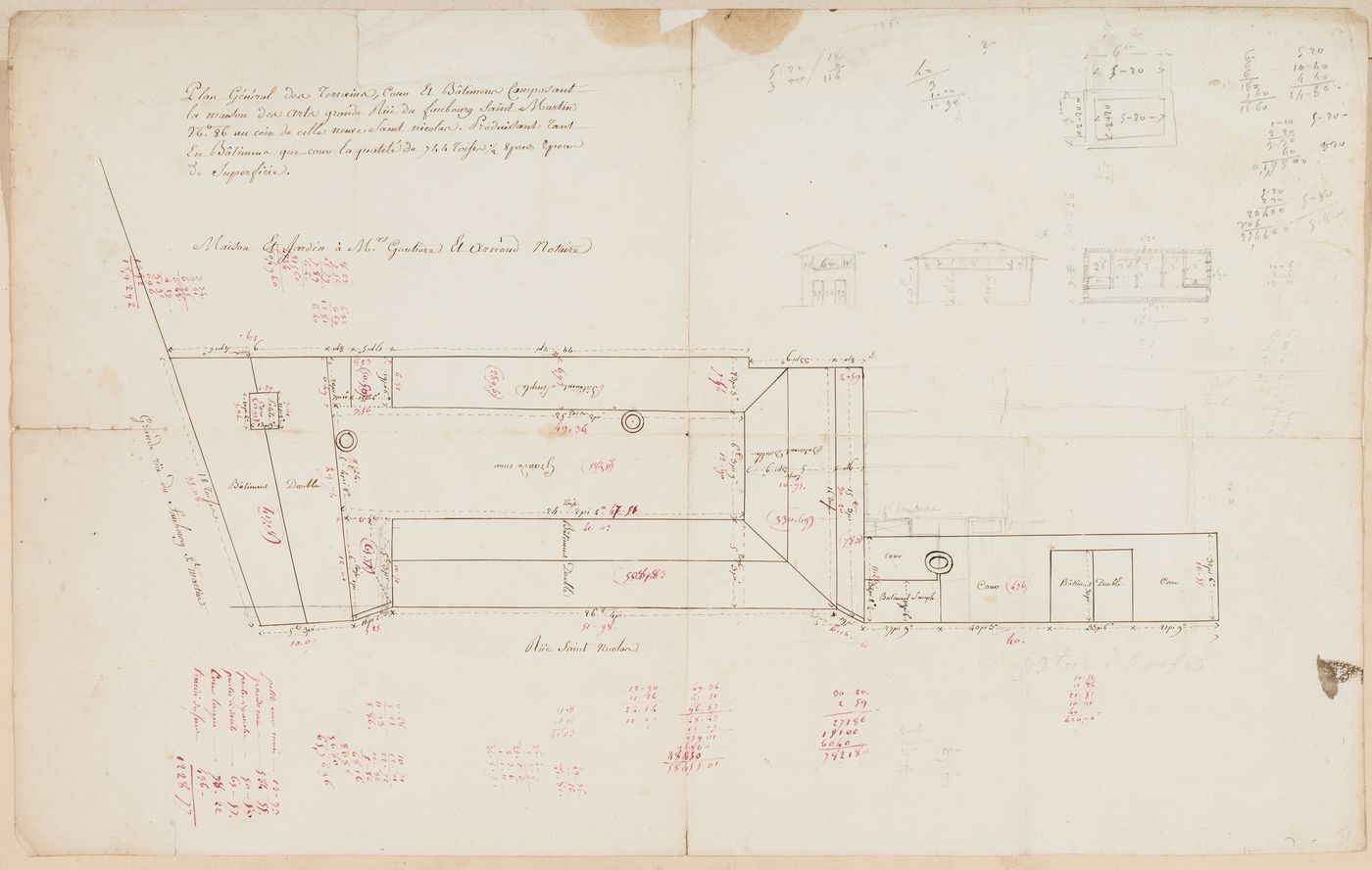 Project for alterations to the caserne de gendarmerie, rue du Faubourg-Saint-Martin: Block plan of the Hôtel des arts