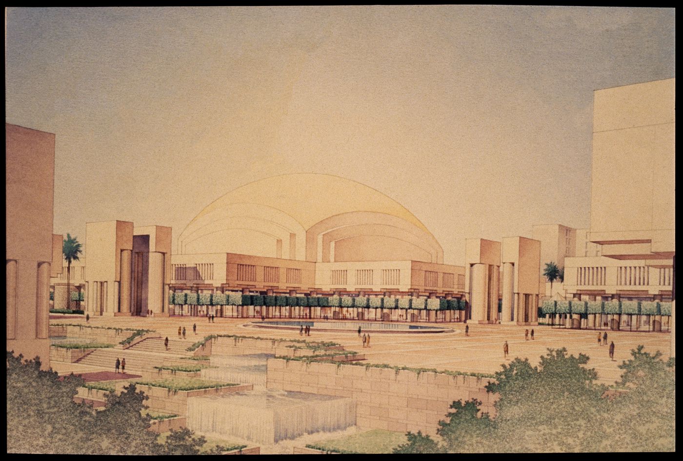 View of rendered perspective for Hamma Government Complex, Algiers, Algeria