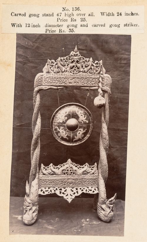 View of a gong, F. Beato Limited, C Road, Mandalay, Burma (now Myanmar)
