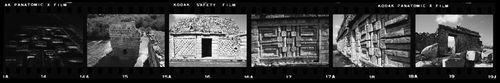 Strip of negatives of ruins, Chichen Itza, Mexico