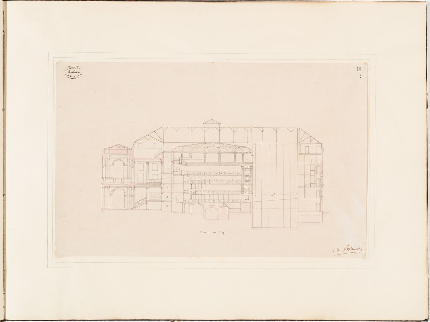 Longitudinal section for the Théâtre Royal Italien