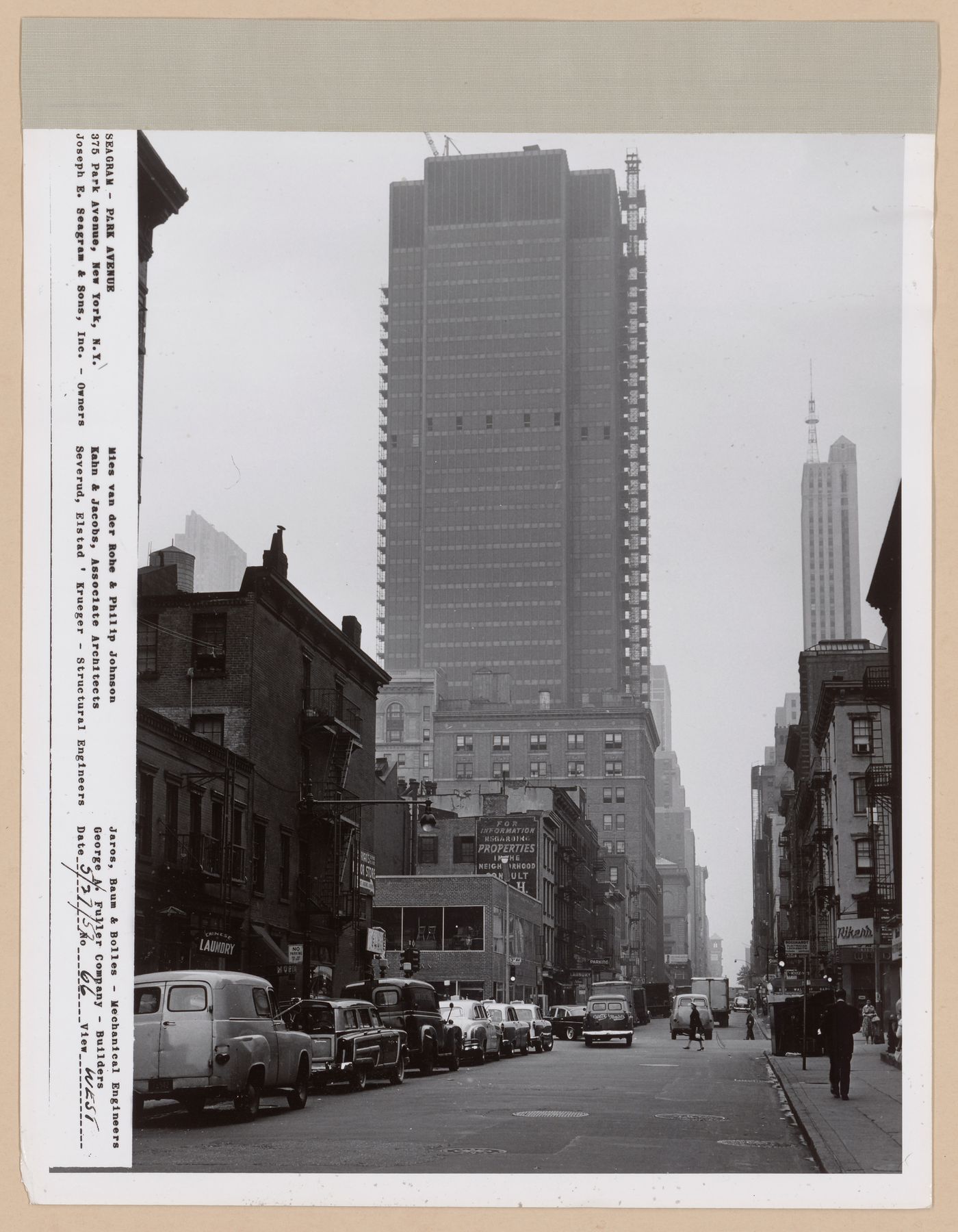 Seagram building under construction, 375 Park avenue, New York, N.Y., west view