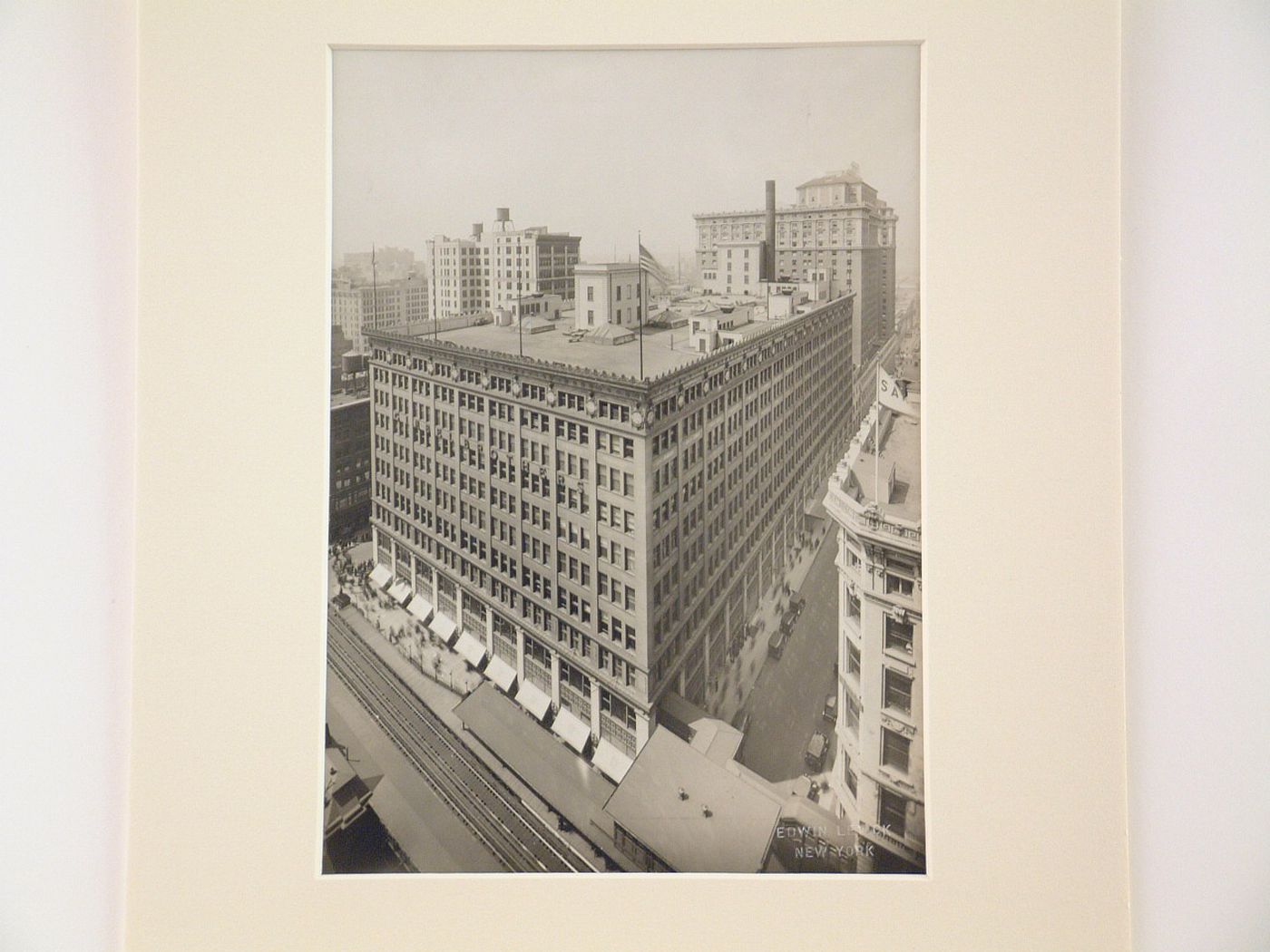Overview of street corner occupied by Gimbels Department Store, New York City, New York
