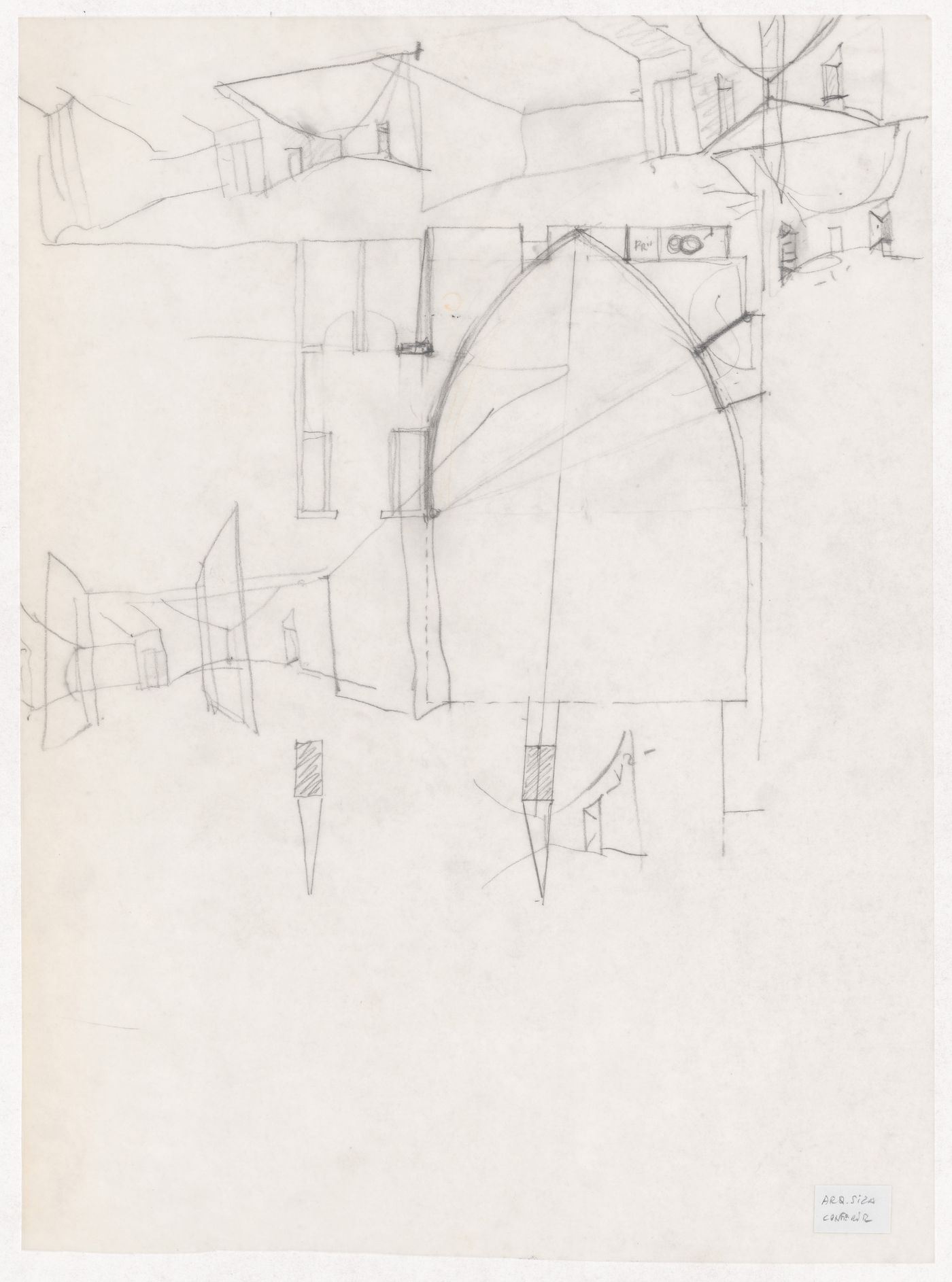 Sketch plan and perspectives for Galeria Carvalho Araújo, Lisbon, Portugal