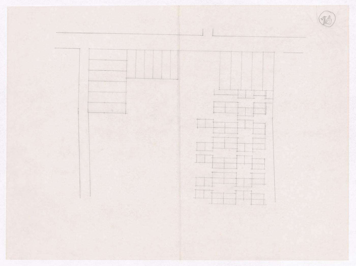 Sketch showing plots layout development for Minimum Cost Housing Group's plot in Aranya township, India, for Aranya Housing Project