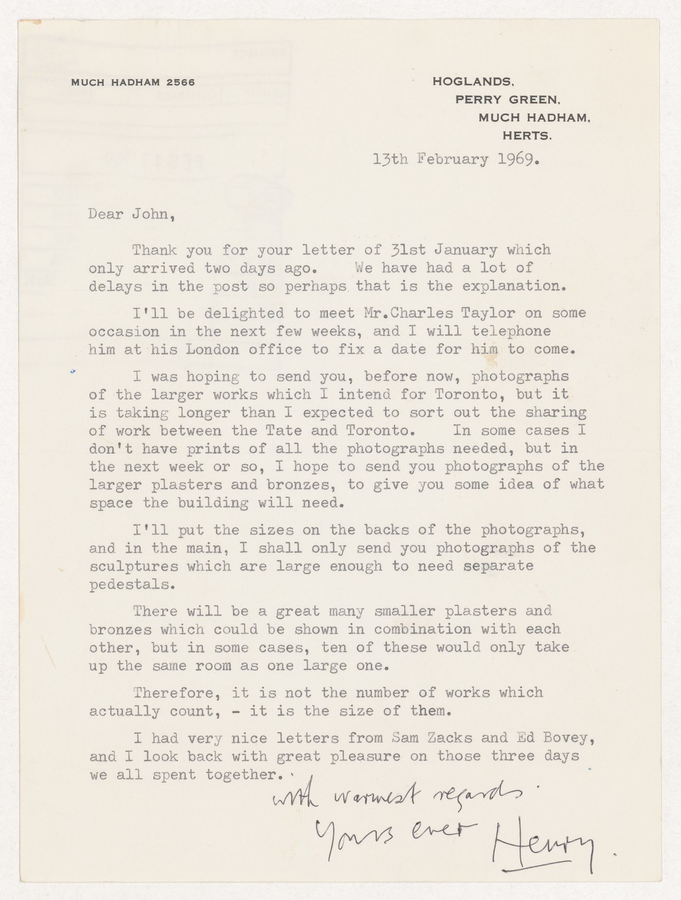 Letter from Henry Moore to Parkin