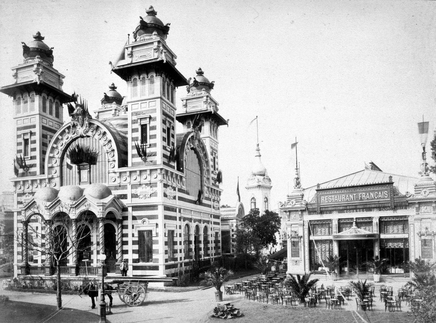 Exposition universelle de 1889 (Paris, France): View of exterior of Bolivian Pavillon and Restaurant français