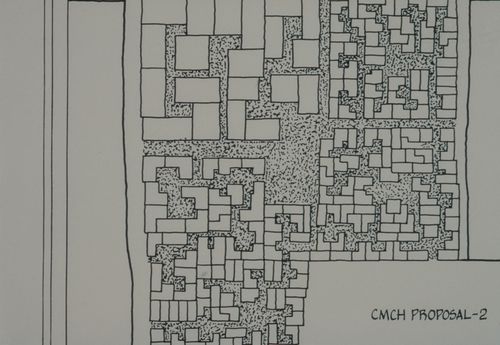 Site plan of Centre for Minimum Cost Housing proposal for the Aranya Housing Project, Indore, India