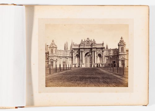 View of the Treasury Gate (also known as the Hazine Kapi), Dolmabahçe Sarayi, Constantinople (now Istanbul), Ottoman Empire (now in Turkey)
