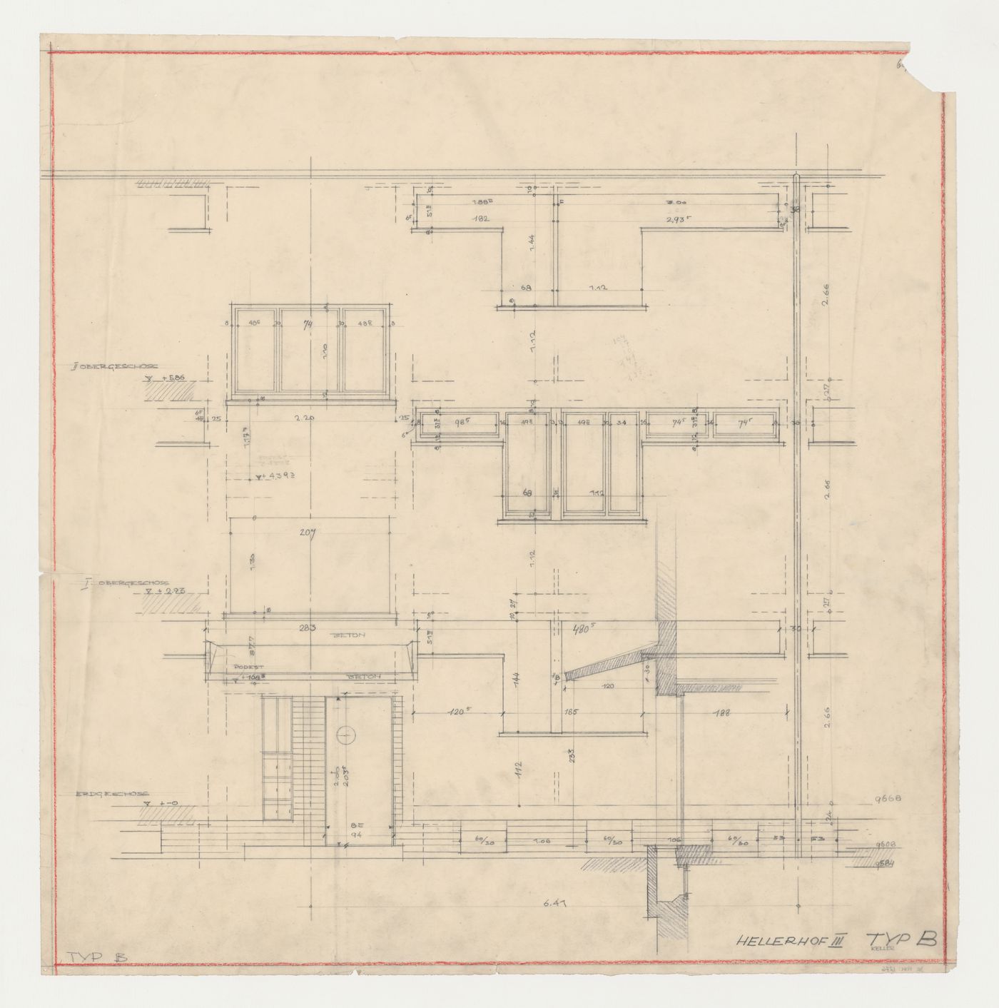 Elevation for a type B housing unit, Hellerhof Housing Estate, Frankfurt am Main, Germany