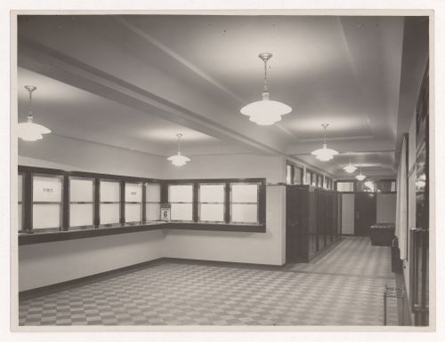Interior view of Banque Danon et Cie, showing tellers windows, rue de la Baume, 8th arrondissement, Paris, France