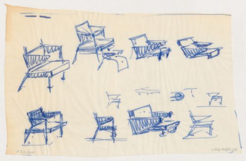 Perspectives, elevations, and details for chairs for the Central Savings Bank, Rotterdam, Netherlands