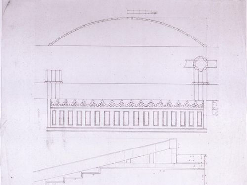 Plan, elevation and section for the tribune for Notre-Dame de Montréal