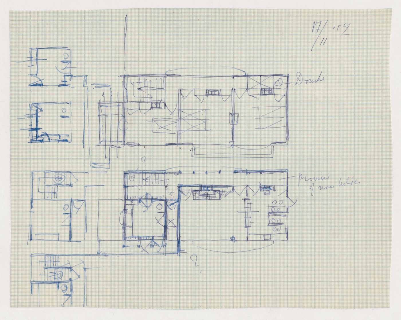Sketch ground and first floor plans and sketch plans, possibly for De Hogue Veluwe park-keeper's house, Otterloo, Netherlands