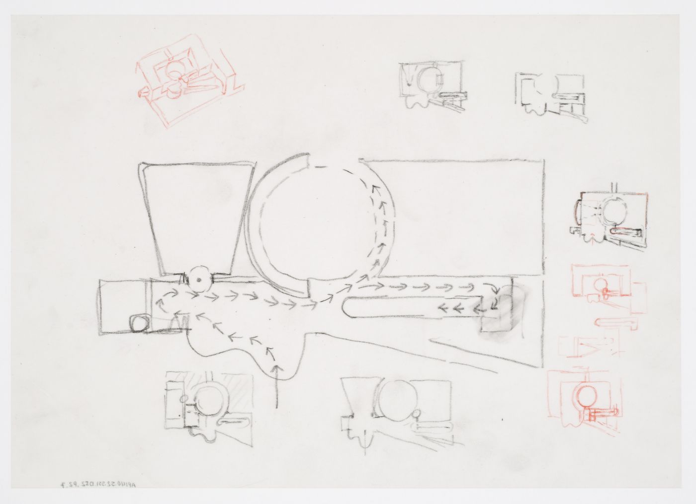 Staatsgalerie, Stuttgart, Germany: circulation plan and sketches