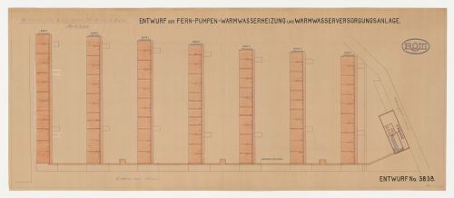 Site plan for air pressure pumps, warm water heating, and warm water supply for a housing estate, Wiesbaden, Germany