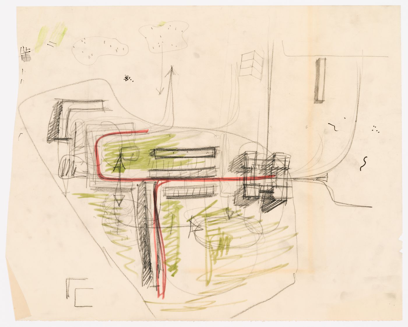 Project for residential housing and a school in Caleppio, Italy: aerial perspective sketch