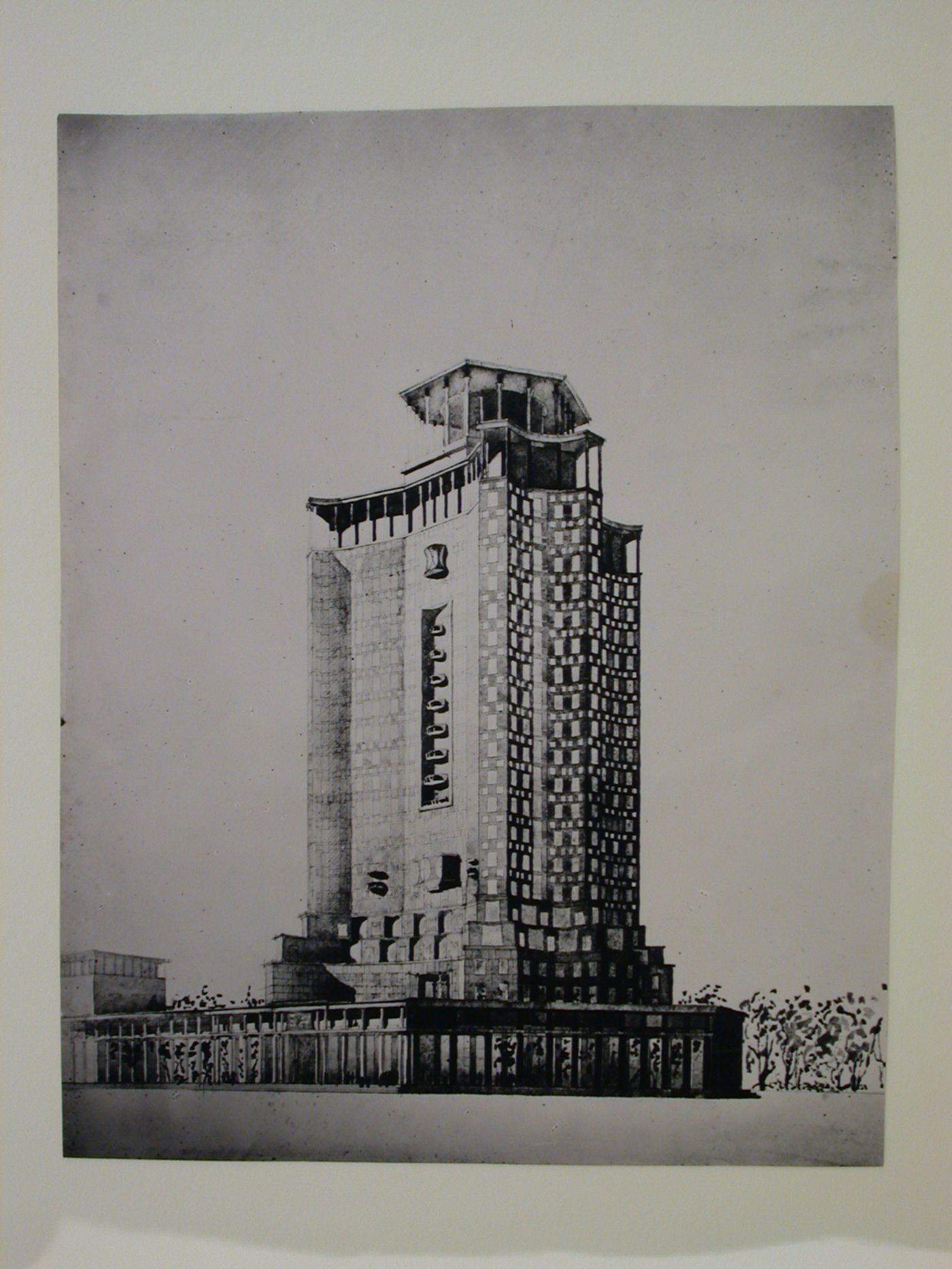 Photograph of a perspective drawing for the editing block of the Izvestiia newspaper combine, Moscow