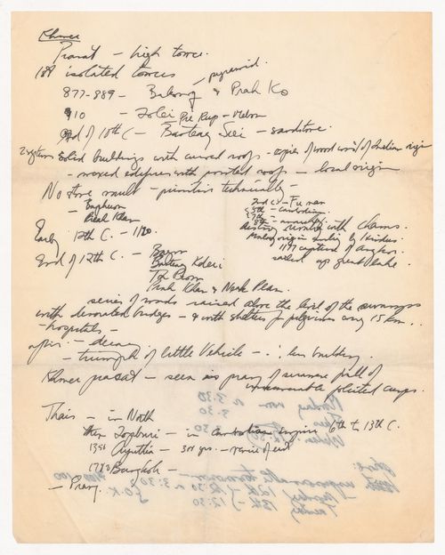 Handwritten notes related to India, Bali, and Cambodia