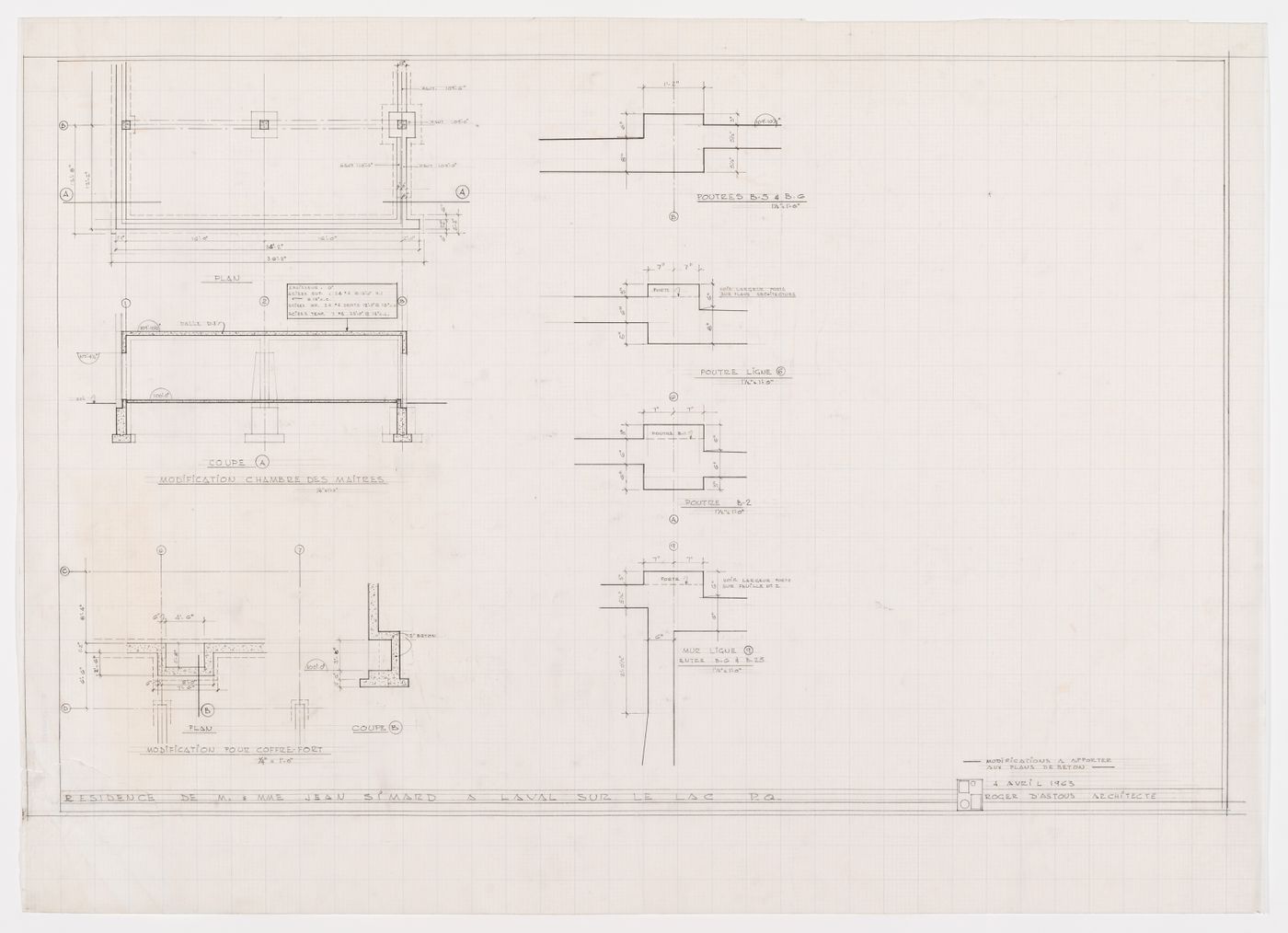 Modifications à apporter aux plans de béton pour Résidence Jean Simard, Laval-sur-le-Lac, Québec